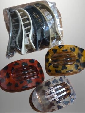 New Oval Claw Clip, Bundle Of 7 Duckbill Hair Clips, Tortoise Shell And Neutral